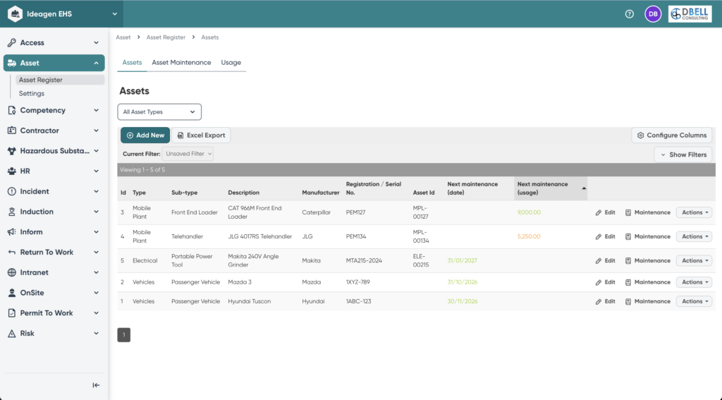 Ideagen EHS - Asset Register