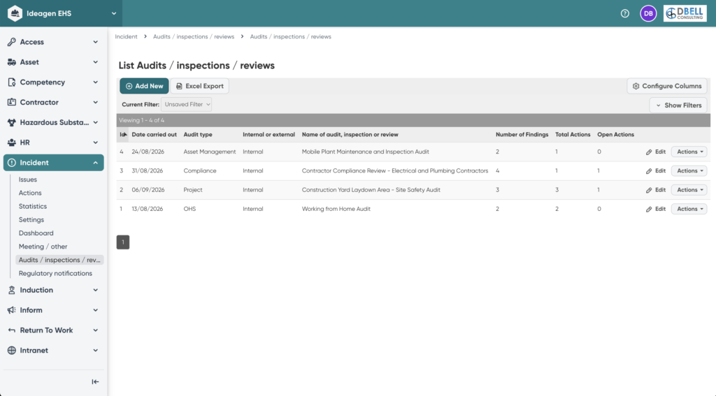 Ideagen EHS - Audit Register and Findings