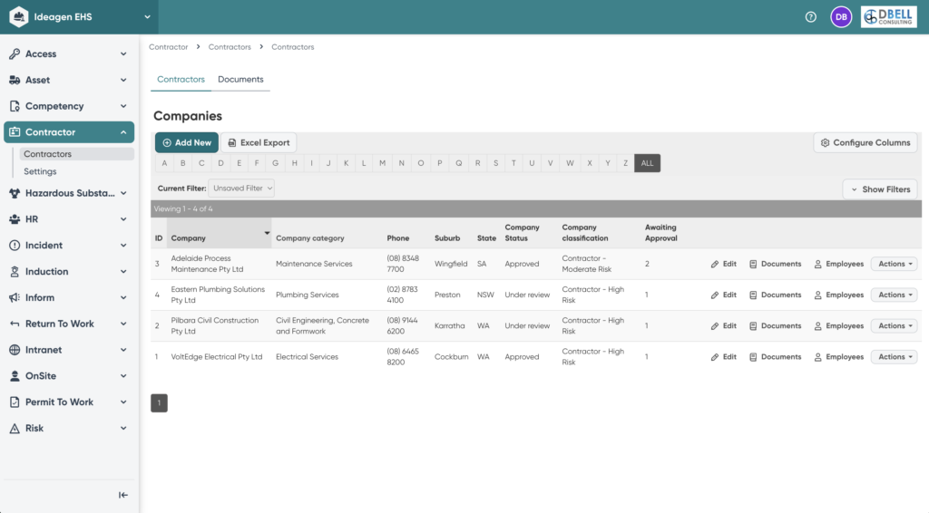 Ideagen EHS - Contractor Register