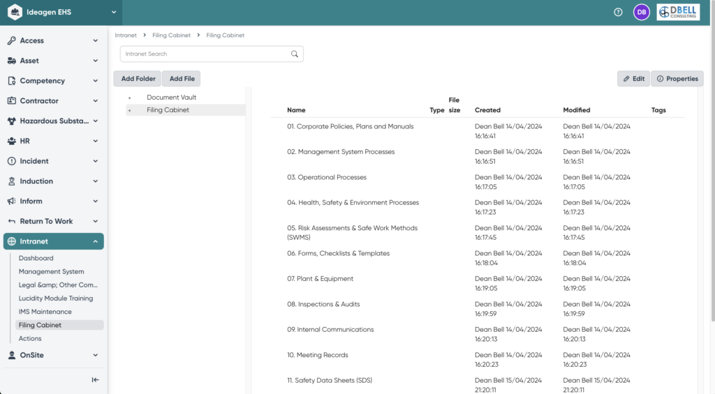 Ideagen EHS - Document Filing Cabinet