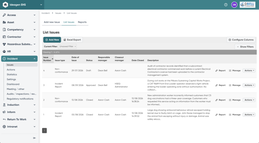 Ideagen EHS - Incidents and Issues