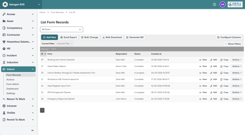 Ideagen EHS - Inform Records List