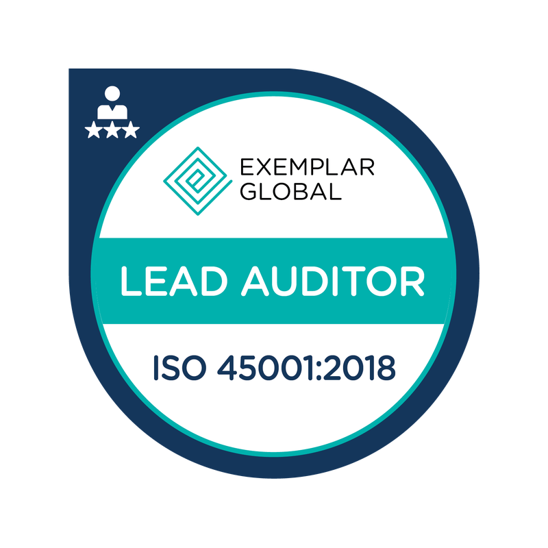 Certified ISO 45001:2018 Lead Auditor digital badge – Exemplar Global (Credly)